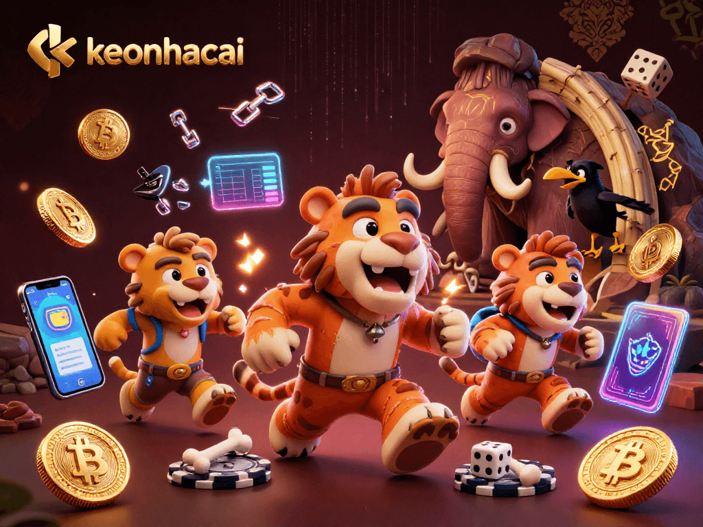 Engage in thrill-seeking adventures at keonhacai's prehistoric casino with cartoon characters.