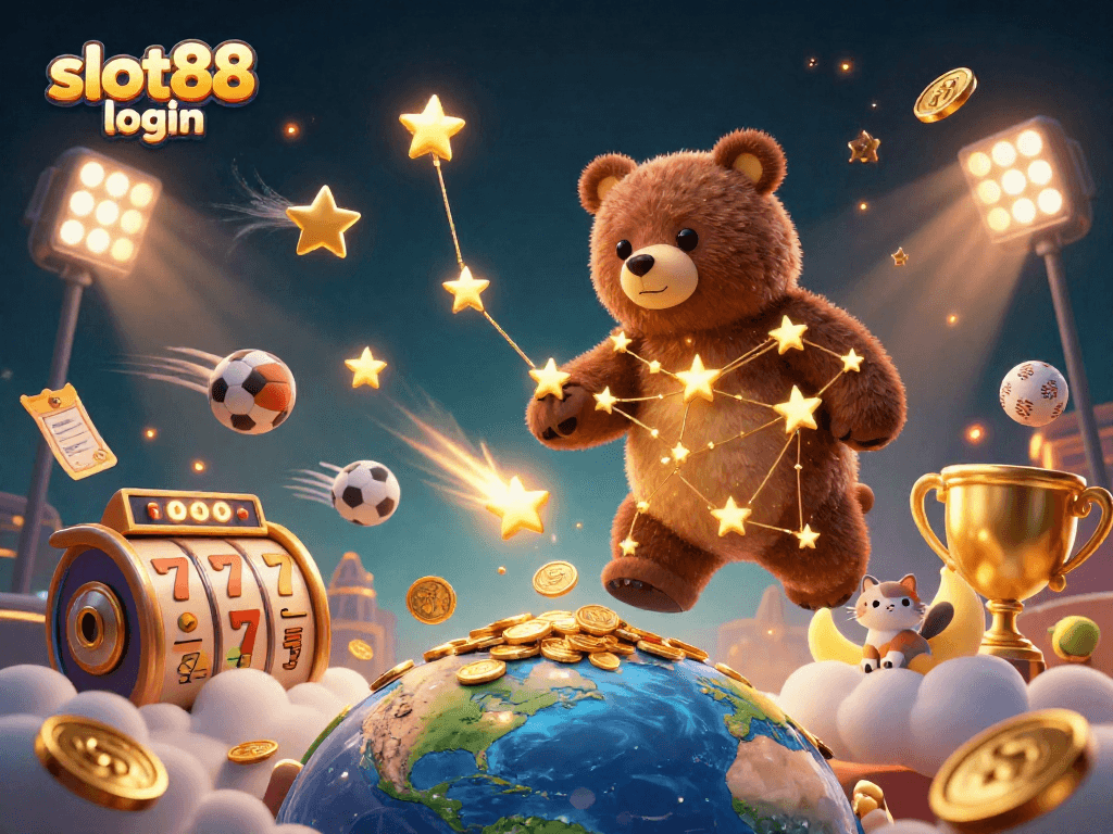 Experience winning at slot88 login in a vibrant scene featuring coins, game elements, and joyful characters.