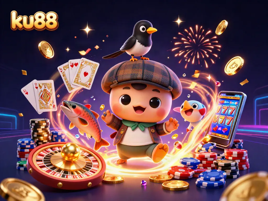 Watch ku88 come to life with a vibrant 3D scene featuring adorable characters and casino excitement.