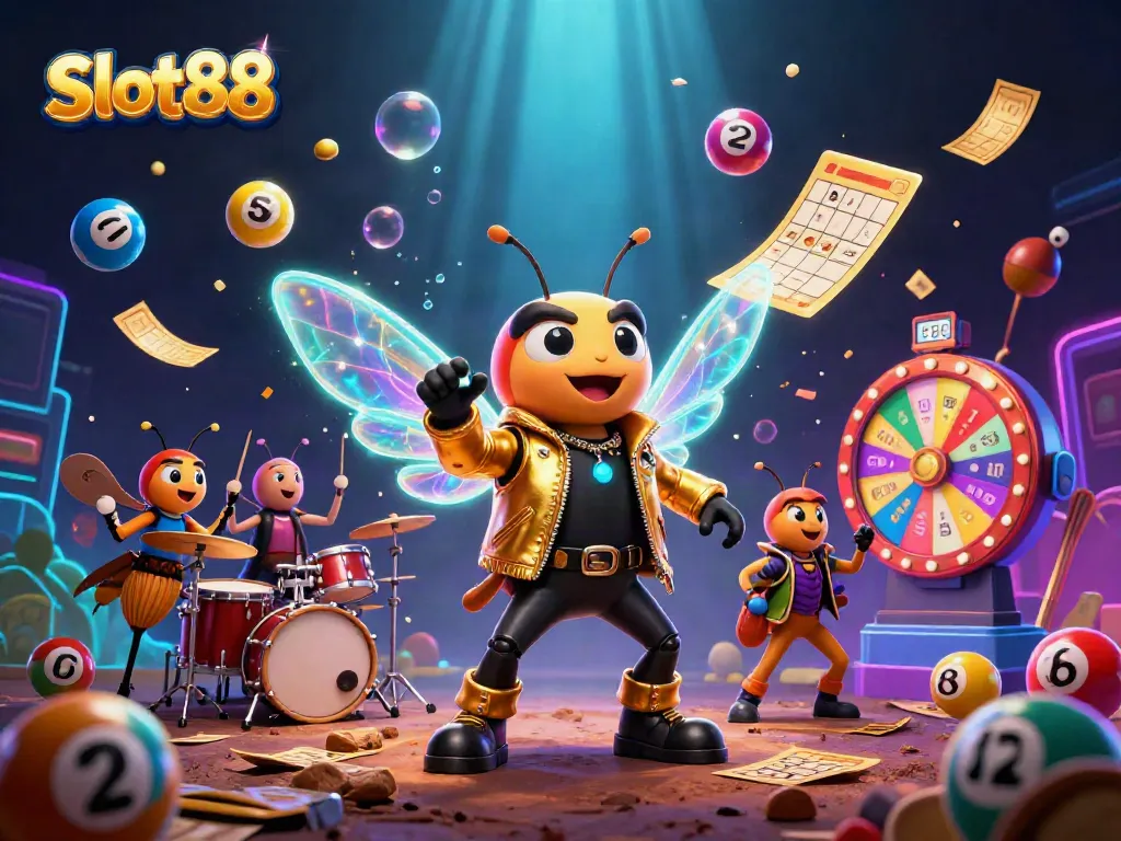 Engage with Slot88's vibrant world, featuring carnival-themed characters and dynamic gaming elements.