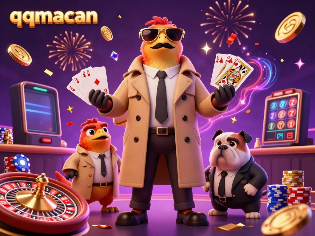 Engage with the thrilling atmosphere of QQMacan as cartoon raptors humorously attempt entry into a VIP casino.