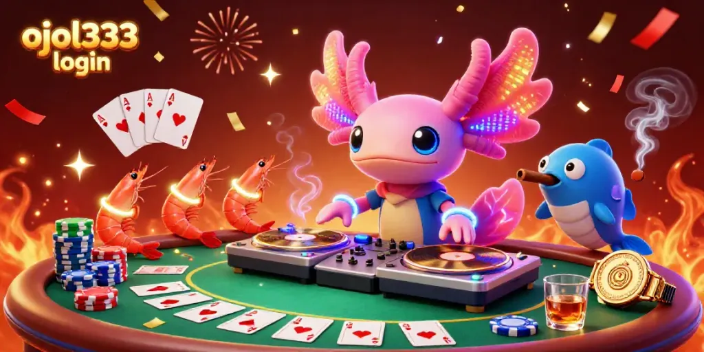 Experience excitement as you join the vibrant world of ojol333 login with a pulsating axolotl DJ and animated shrimp dancers.