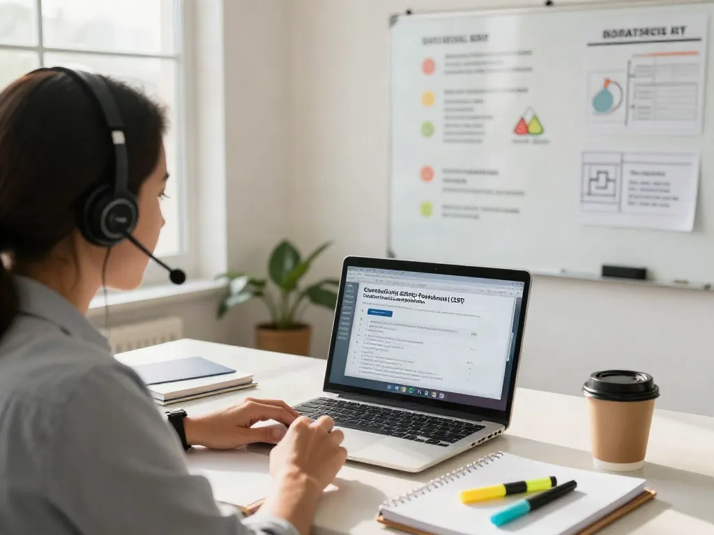 Engaged professional studying for CSP Certification in a bright home office.