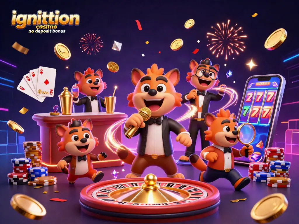 Enjoy the excitement of the ignition casino no deposit bonus with comic hyenas hosting a vibrant gaming night.