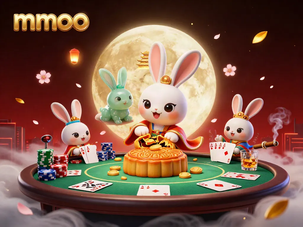 Join the moon rabbit as it parses poker chips from golden mooncakes in a lively casino scene, mmoo!