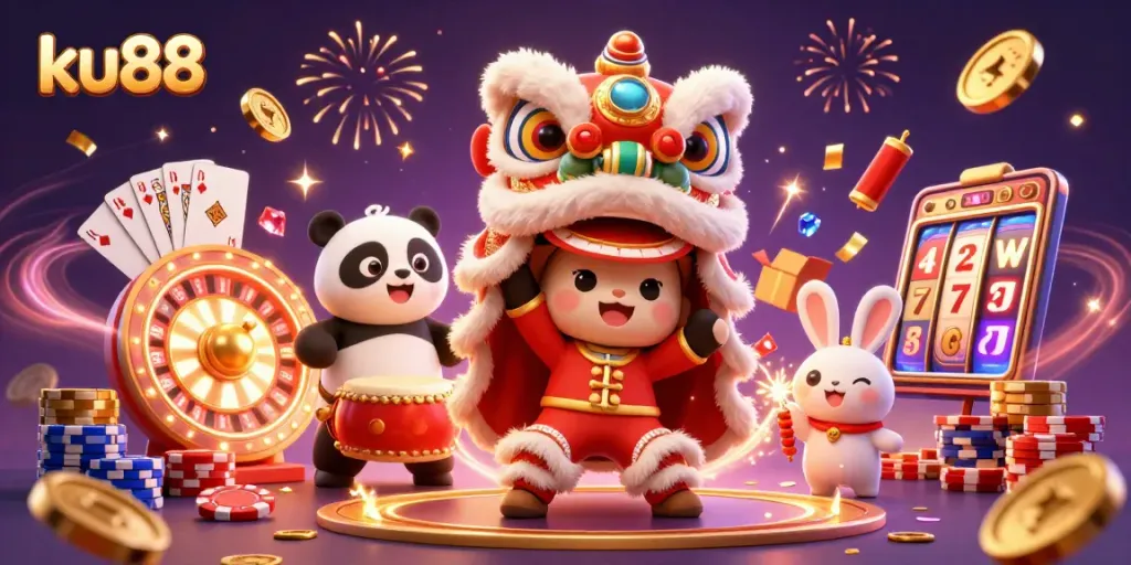 Experience thrilling gaming with ku88 live casino action and vibrant festivities in this engaging illustration.