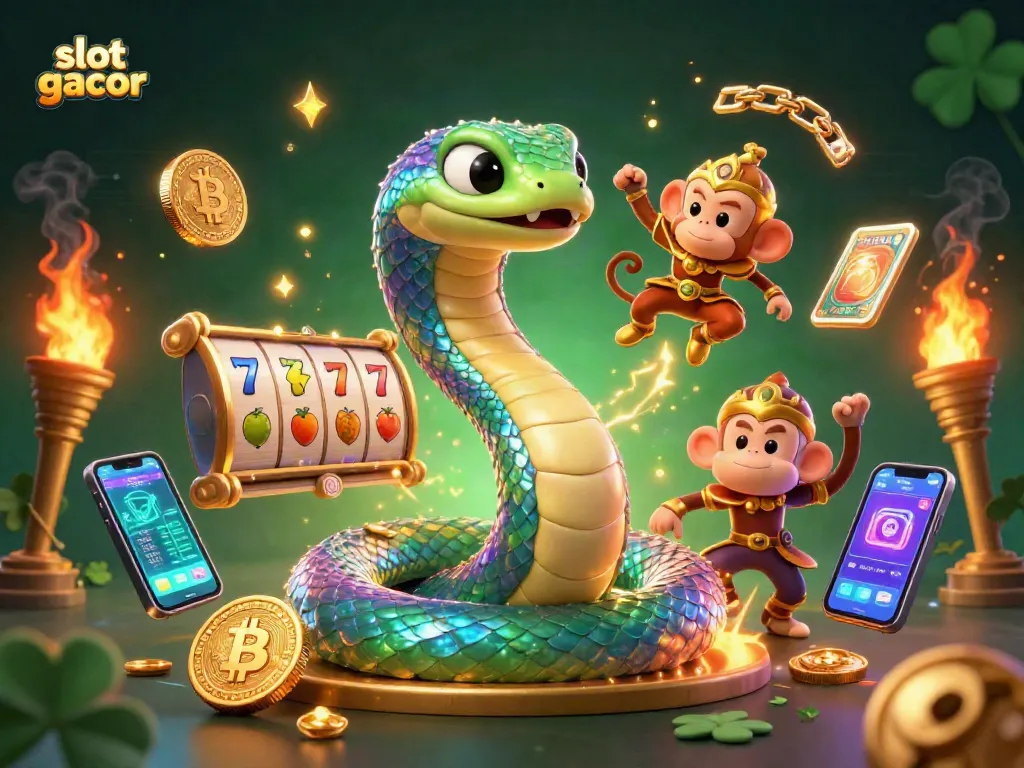 Win big with slot gacor while exploring vibrant casino adventures with colorful characters and golden elements.