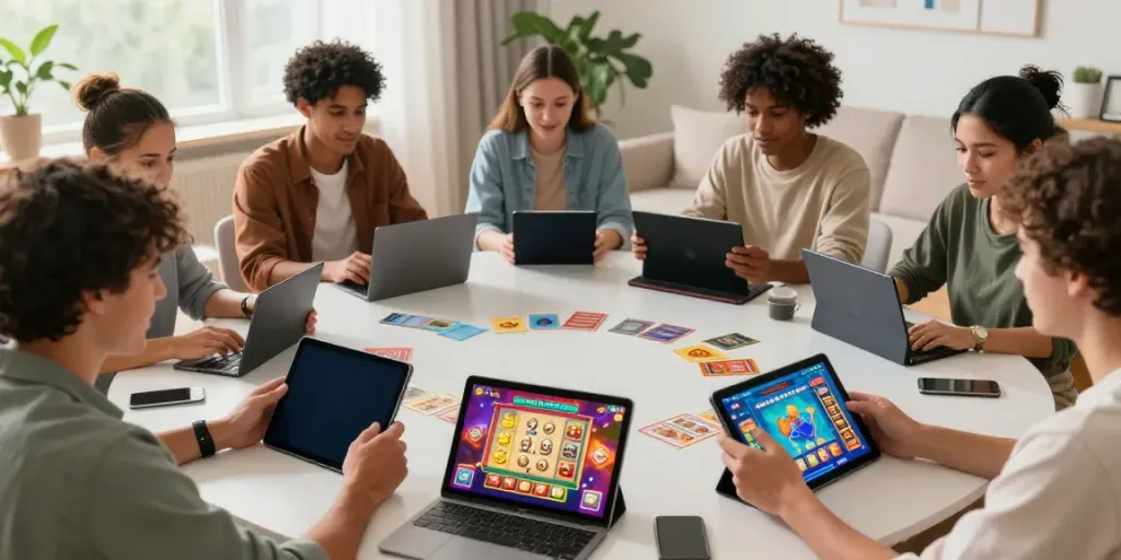 Players enjoying yono games on mobile devices in a cozy setting.