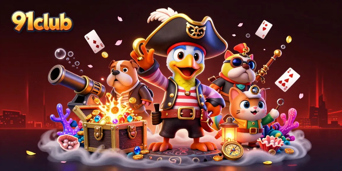 Engage in thrilling 91club action with playful pirate characters and vibrant gaming elements.