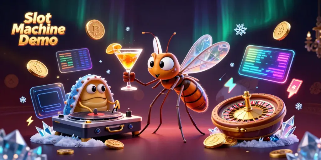 Experience the vibrant Slot Machine Demo scene with rich casino elements and engaging characters.