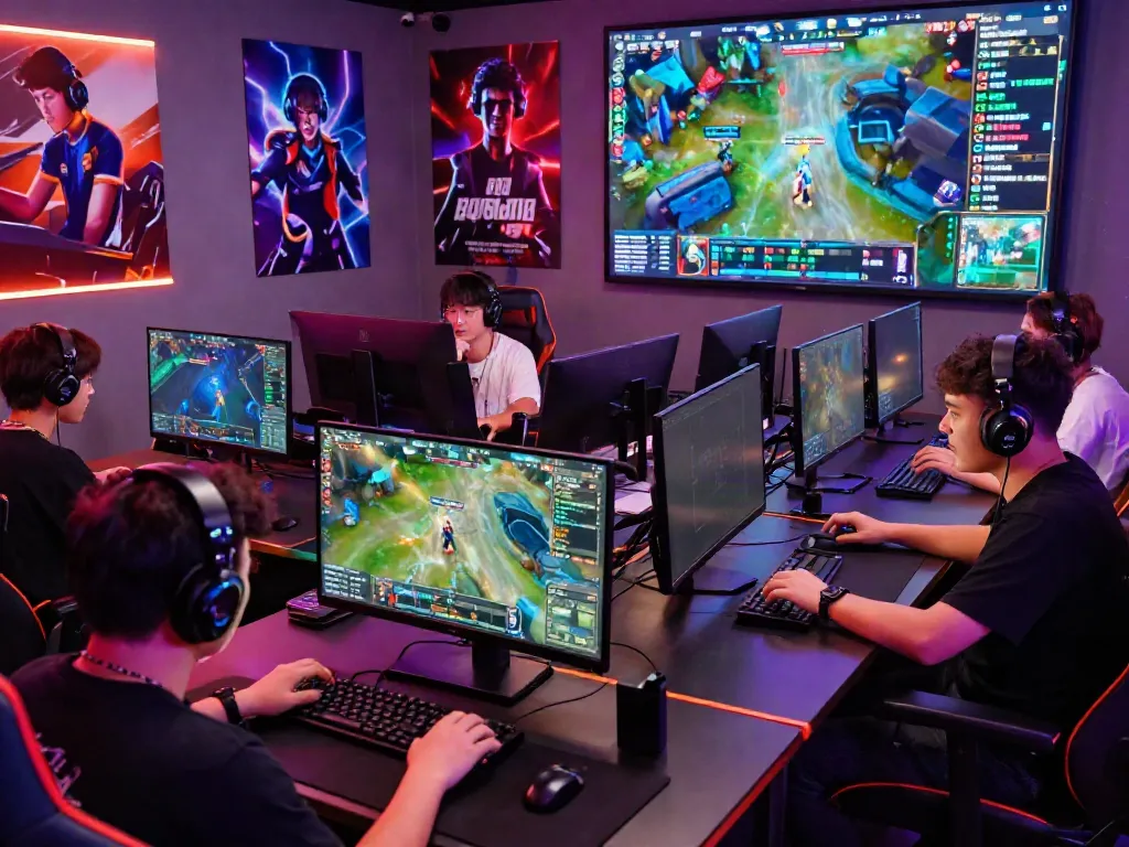Engaged players in an exciting QQMacan gaming environment showcasing vibrant energy and technology.