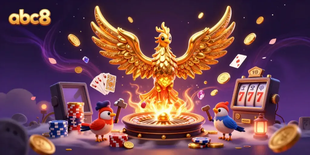 Engage with abc8's exciting online casino experience featuring a molten phoenix and dynamic gameplay elements.