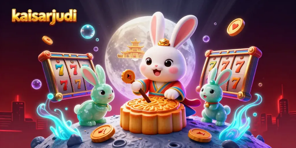 Engage with kaisarjudi as the moon rabbit reveals poker chips with vibrant casino elements.