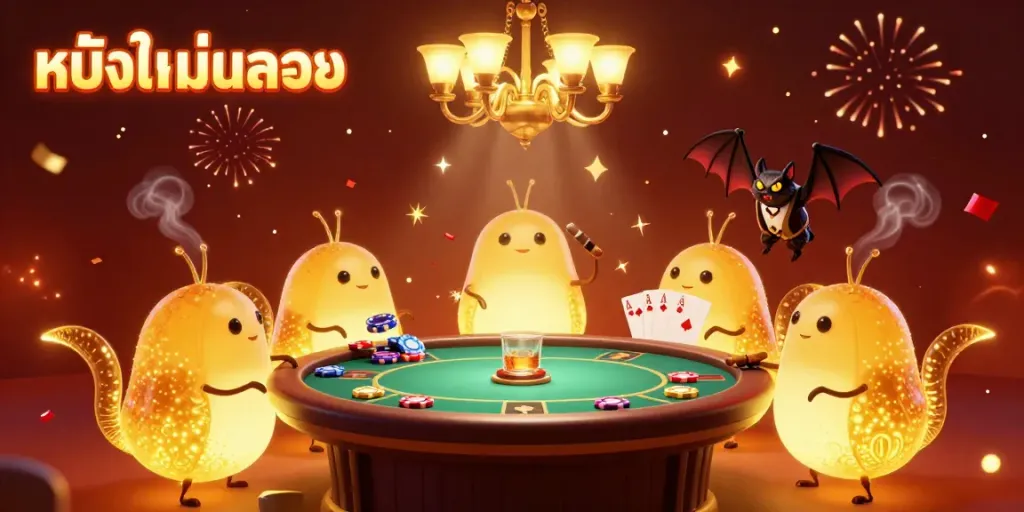 Experience หนังใหม่ชนโรง in an electrifying casino rush featuring glowing glowworms and poker excitement.