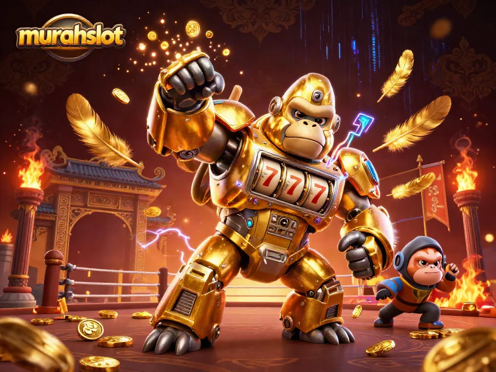 Slot murah menarik perhatian dengan gorila emas dan elemen kasino dramatis.