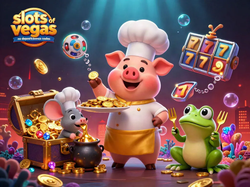 Experience slots of vegas no deposit bonus codes with a vibrant casino scene featuring 3D characters and gold coins.