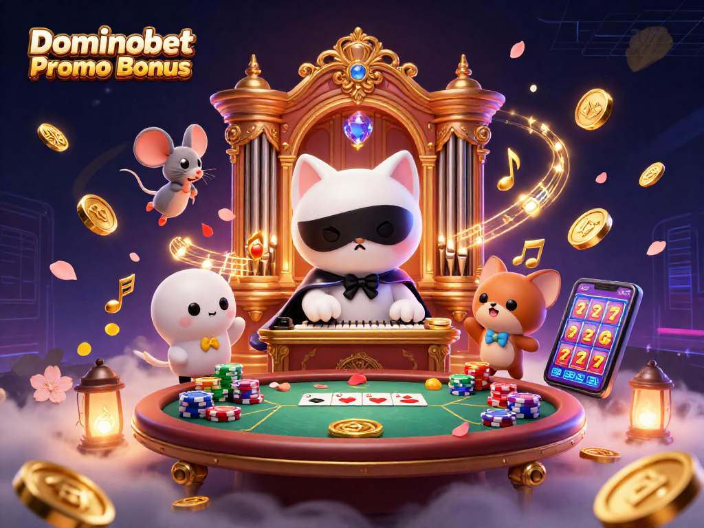 Win big with the Dominobet Promo Bonus in this vibrant casino scene featuring poker strategies and exciting rewards.