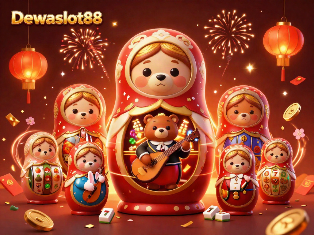 Dewaslot88 celebrates big wins with 3D casino artistry featuring slot reels and festive elements.