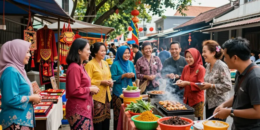 Nyonya 4D gathering at urban market showcasing Peranakan culture and vibrant street food.