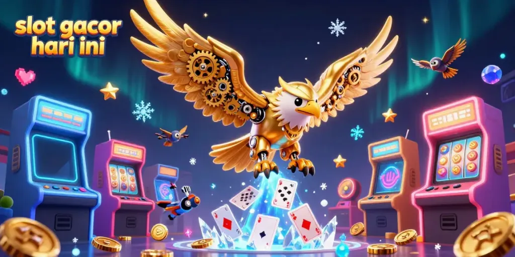 Experience the excitement of slot gacor hari ini with colorful arcade and casino elements in a vibrant 3D illustration.