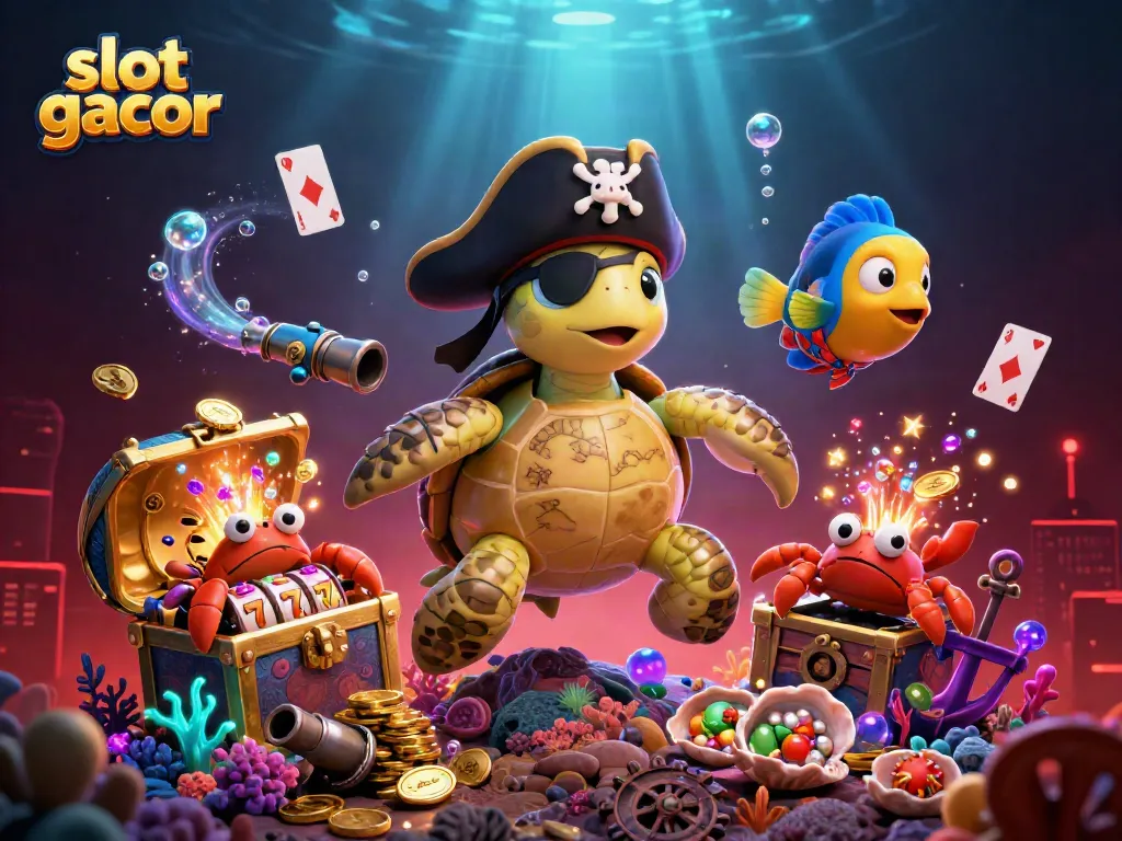 Engage in thrilling slot gacor adventures with a vibrant underwater casino illustration.