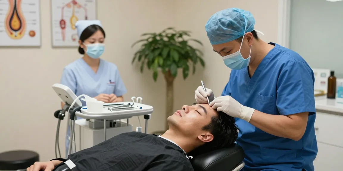 Hair transplant turkey procedure with patient in clinic, highlighting expert care and modern medical equipment.