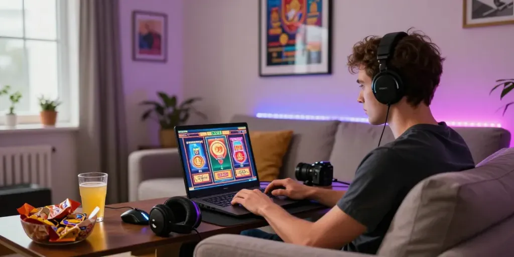 Engaging online gambling experience featuring akunjp in a home setting with vibrant atmosphere.