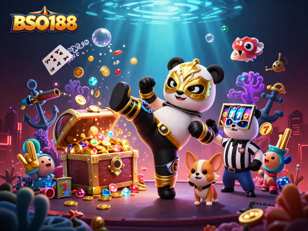 Experience thrilling wins at BSO188 with vibrant gaming action in an energetic casino scene.