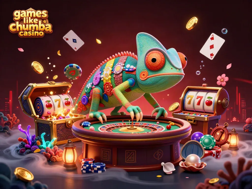 Explore games like Chumba Casino with vibrant slots and casino action in this engaging illustration.