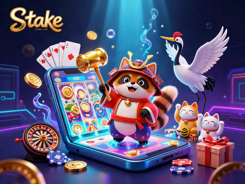 Engage with top stake.us similar sites in a vibrant 3D casino illustration featuring colorful gaming elements.