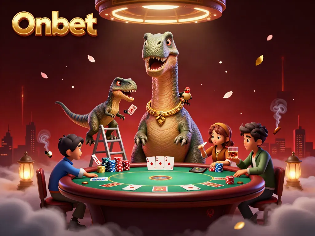 Engage in thrilling gameplay at Onbet casino with a lively, cartoonish poker scene.