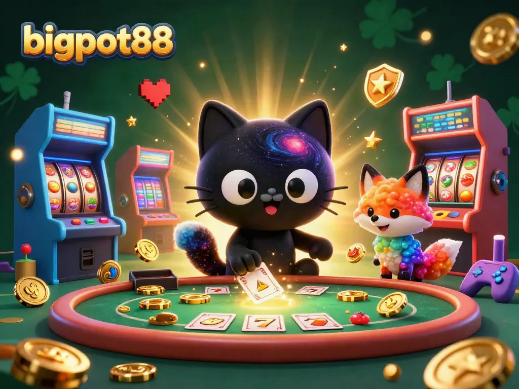 Menangkan jackpot di bigpot88 dengan kucing lubang hitam dan teman rusa nebula yang mengelilingi permainan kasino.