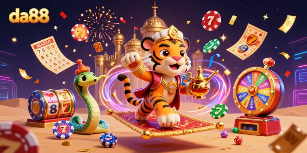 da88 offers exciting slot games featuring vibrant lucky 7s and colorful reels, attracting players.