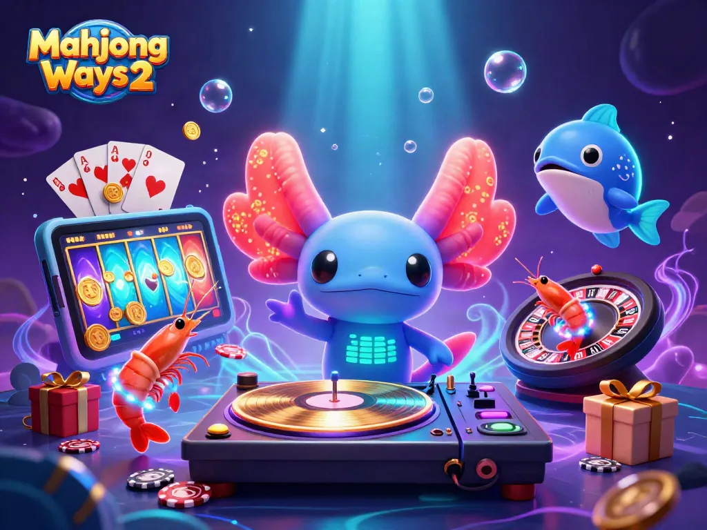 Engage with Mahjong Ways 2 in a vibrant 3D scene of underwater casino fun featuring unique characters and gaming elements.