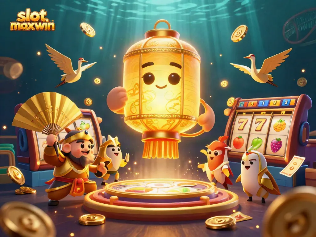 Experience the thrill of slot maxwin with glowing characters, vibrant casino elements, and captivating visuals.