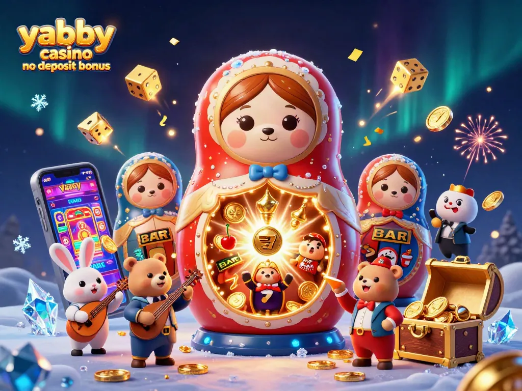 Experience the yabby casino no deposit bonus with vibrant 3D casino elements, colorful characters, and exciting game themes.