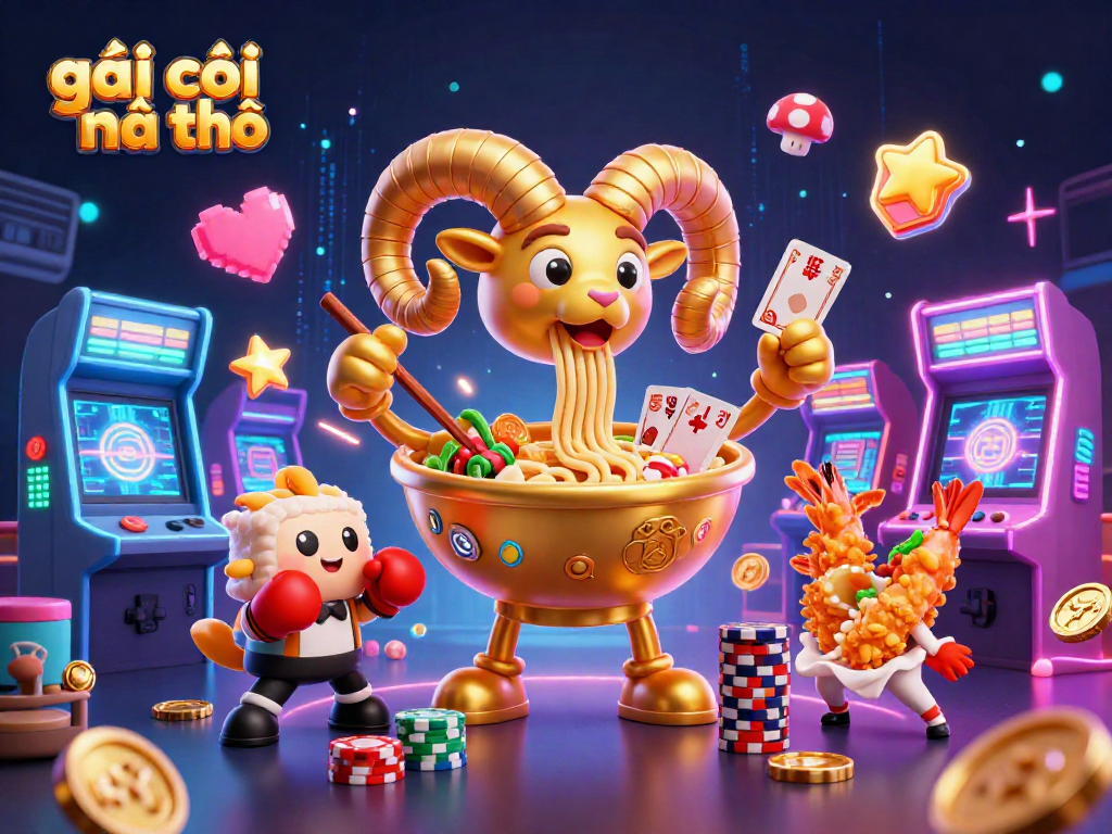 Experience the lively casino scene with gái gọi cần thơ characters, including a ramen bowl dealing cards and cheerful sushi roll.