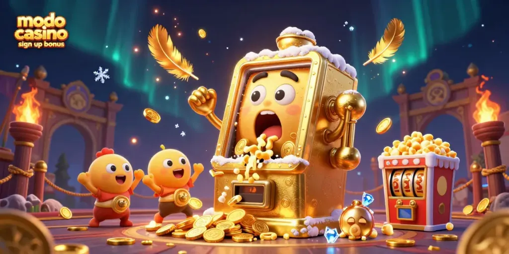 Win big with modo casino sign up bonus as a golden slot machine celebrates its jackpot.