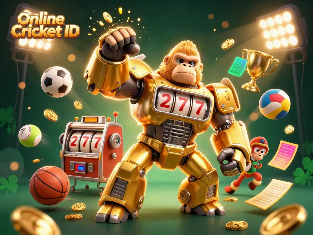 Experience seamless betting action with Online Cricket ID, illustrated with dynamic 3D character and sports elements
