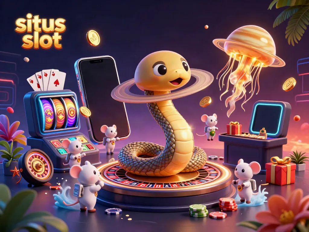 Permainan situs slot yang seru dengan ular sabuk Saturnus dan ikan ubur-ubur emas dalam ilustrasi 3D.