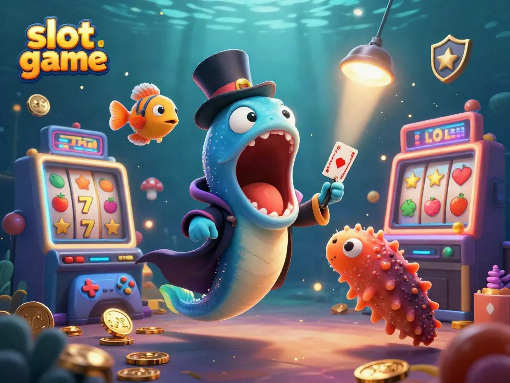 Experience the excitement of the slot game featuring a bioluminescent deep-sea eel and colorful game elements.