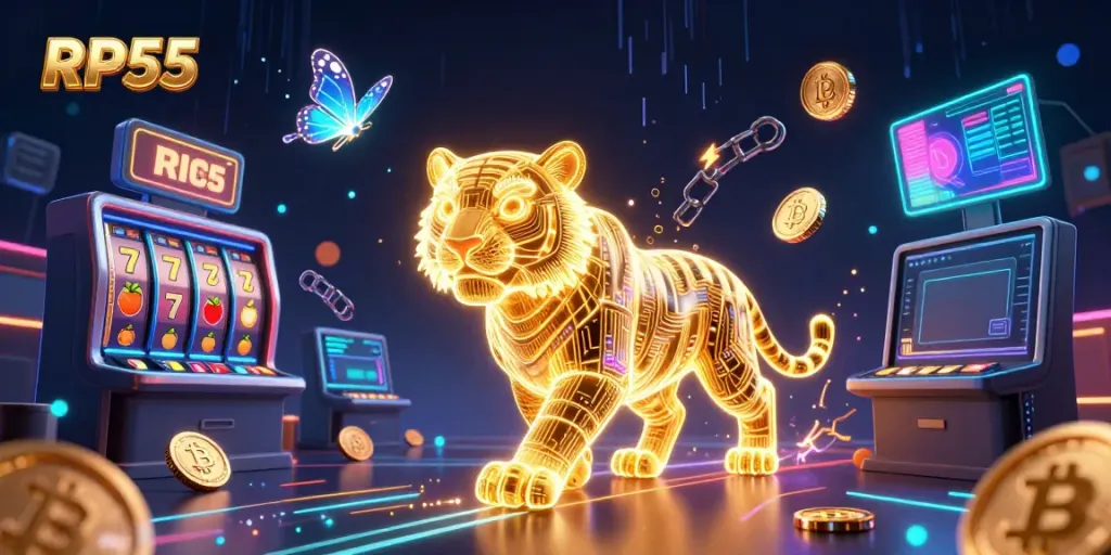 Gambarlah RP55 dalam suasana kasino digital dengan berbagai elemen permainan yang menyenangkan.