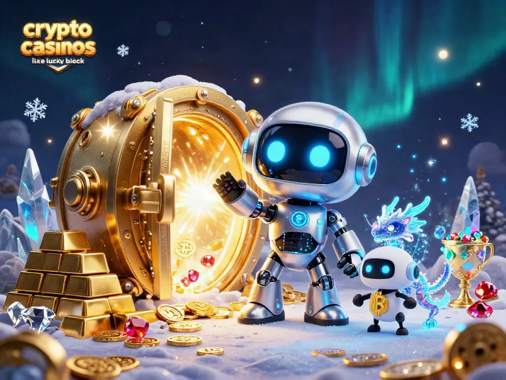 Experience thrills at crypto casinos like Lucky Block with a vibrant 3D illustration showcasing futuristic gaming elements.