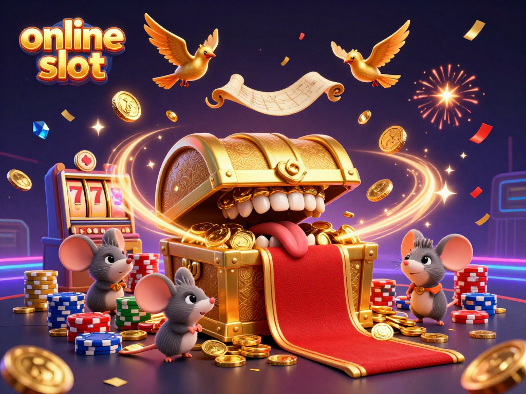 Engage with online slot machines as golden coins cascade amidst a playful casino scene.